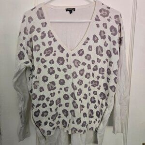 Express Sweater – White Cheetah Print (Purple & Grey Accents)